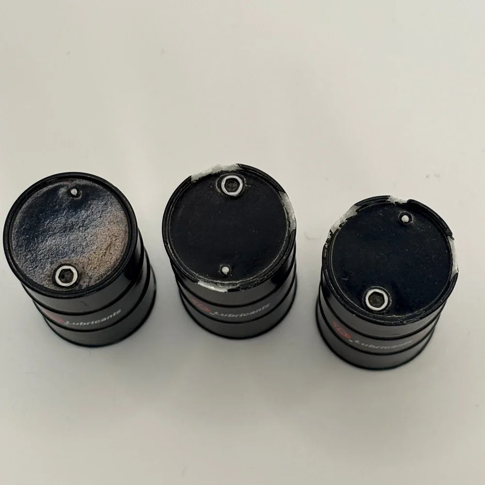 RARE Vendor's Sample‎ Lot of 3 76 Lubricants Miniature Oil Drum Barrels Black
